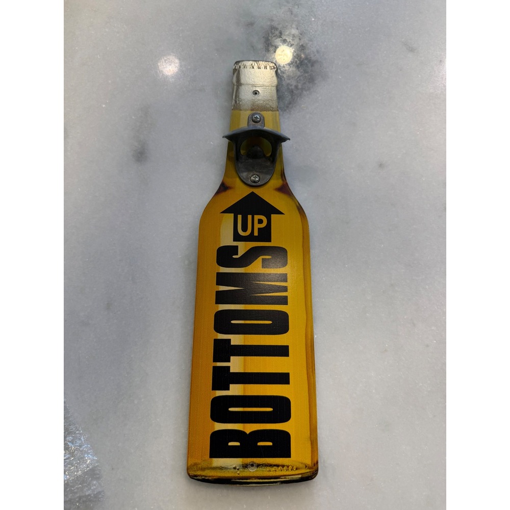 Beachcombers Bottle Opener Unisex OS Yellow Bottoms Up Wall Plaque Bar Decor